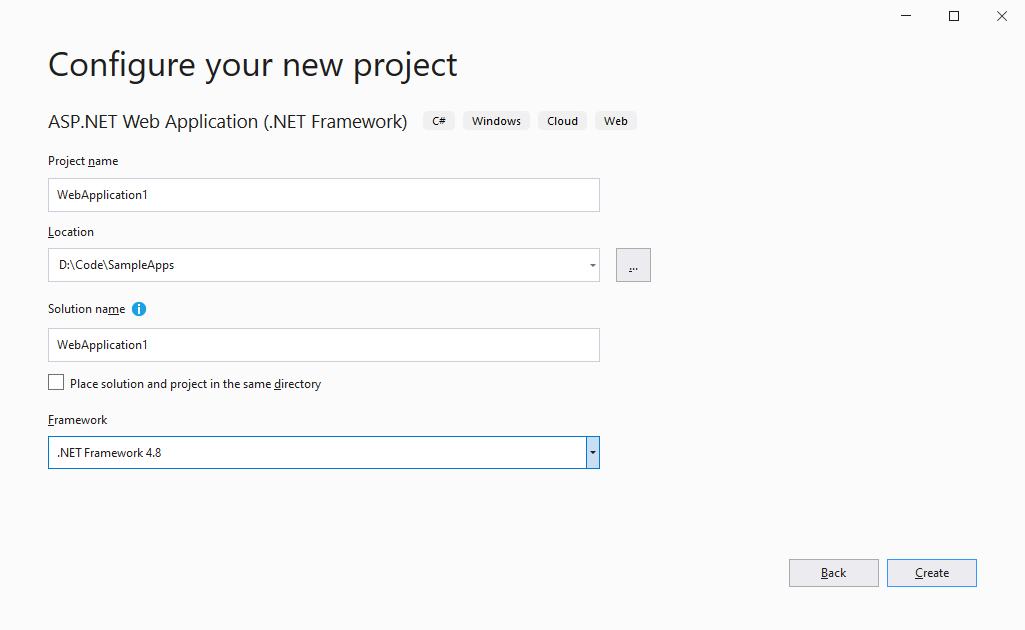 Create new ASP.NET Project in Visual Studio