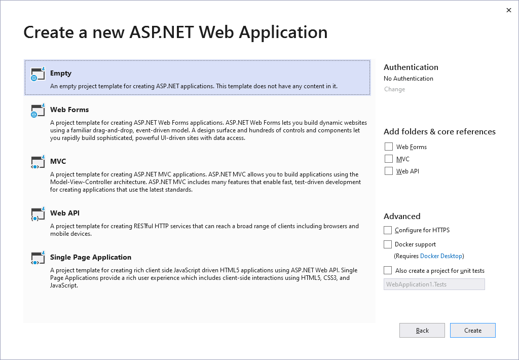 Create a new ASP.NET Web Application