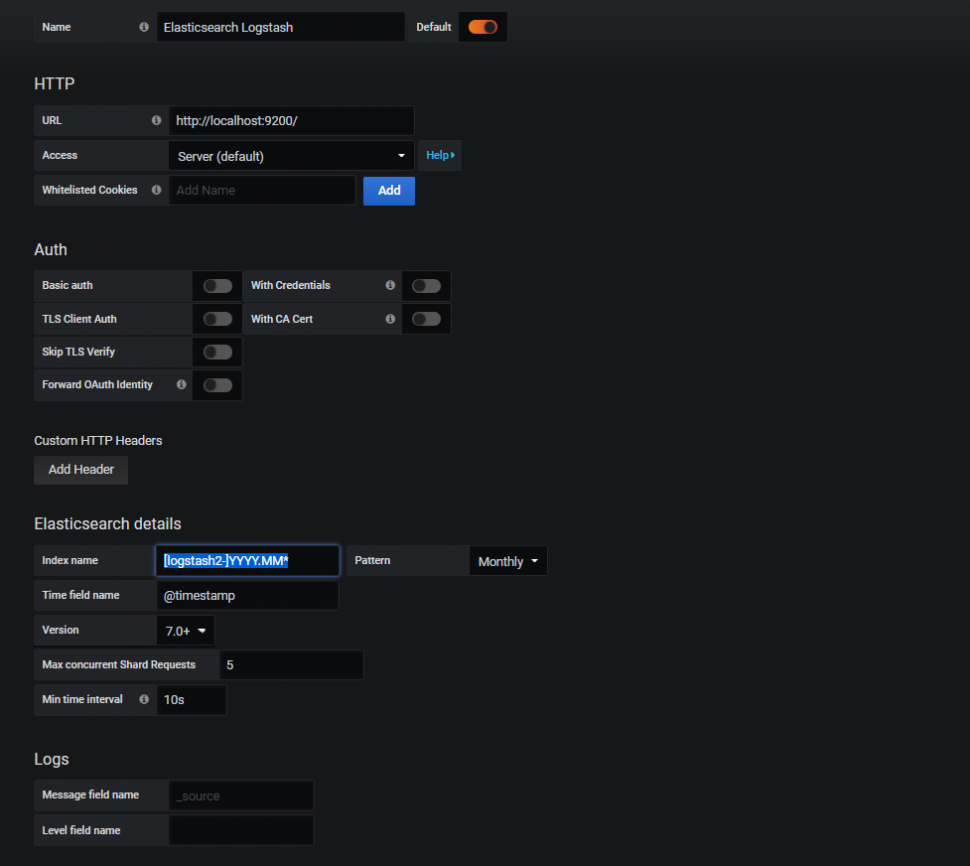 adding elastic data source to grafana